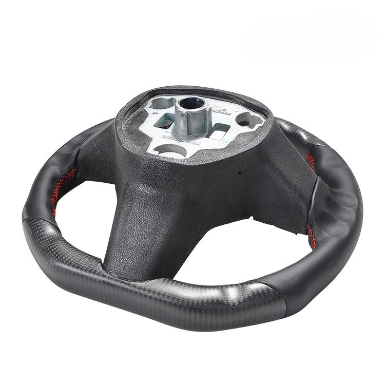 For Tesla Model 3 Y Carbon Fiber Matte Black Non-Porous Leather Red Line Steering Wheel