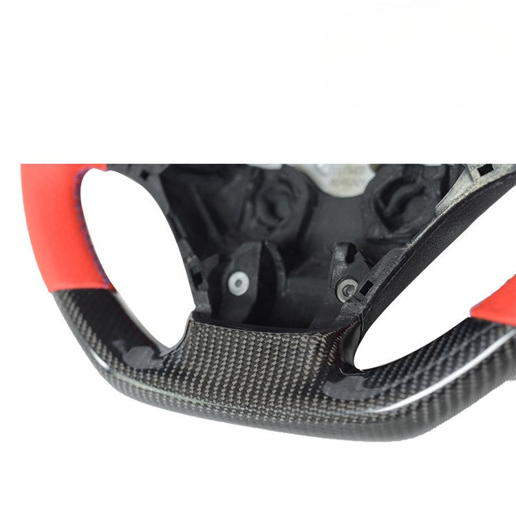 For BMW 3 Series F30 Low with Red Punched Leather Three-color Stitching Sports Carbon Fiber Steering Wheel Modification