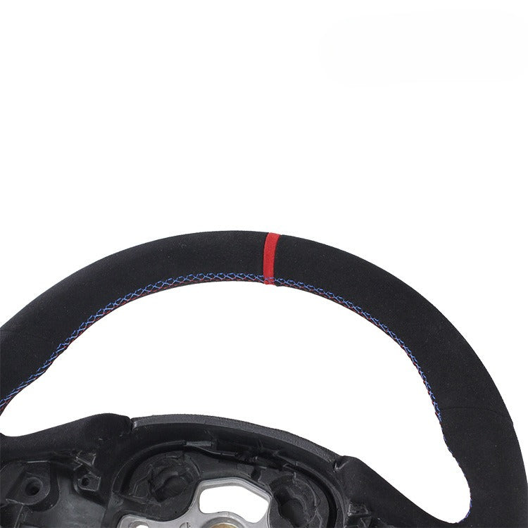 For BMW 3 Series F30 High-end Black Non-porous Leather Turning Fur Red Stitching Back To The Steering Wheel Modification