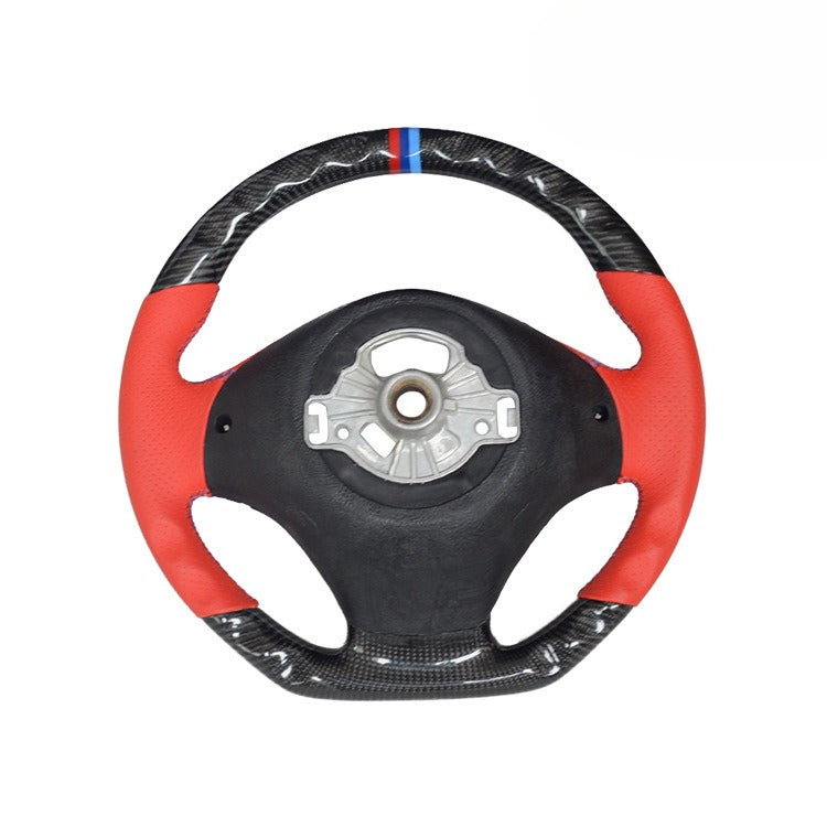 For BMW 3 Series F30 Low with Red Punched Leather Three-color Stitching Sports Carbon Fiber Steering Wheel Modification