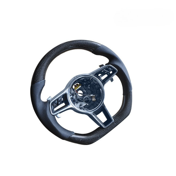 For Porsche Paramela, Cayenne Macan carbon fiber steering wheel modification, carbon fiber leather punching