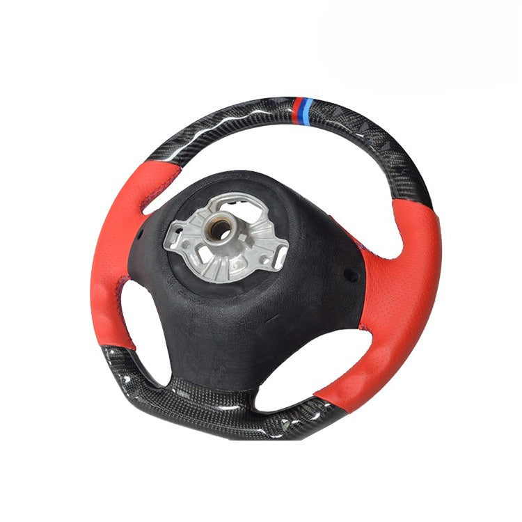 For BMW 3 Series F30 Low with Red Punched Leather Three-color Stitching Sports Carbon Fiber Steering Wheel Modification