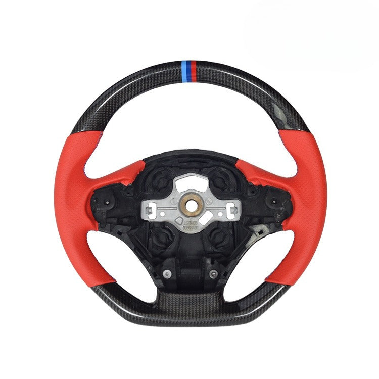 For BMW 3 Series F30 Low with Red Punched Leather Three-color Stitching Sports Carbon Fiber Steering Wheel Modification
