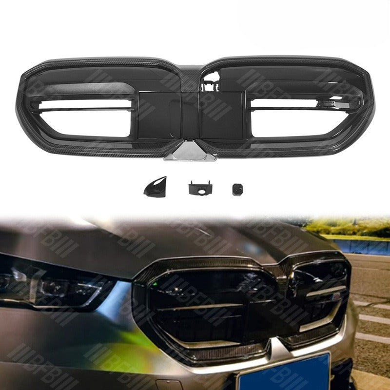 For BMW's New 5 Series G60 G68 Carbon Fiber Medium Mesh I5 Carbon Fiber Medium Mesh with Light Front Grille Modification
