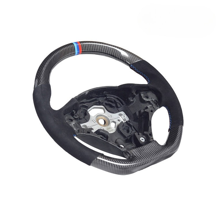 For BMW 3 Series F30 Low with Black Fur Three-color Stitching Sports Carbon Fiber Steering Wheel Modification