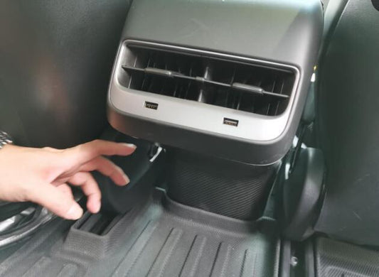 For Tesla Model Y 3 Carbon Fiber Rear Air Conditioner Trend Lower Trim, Carbon Fiber Rear Kick Guard