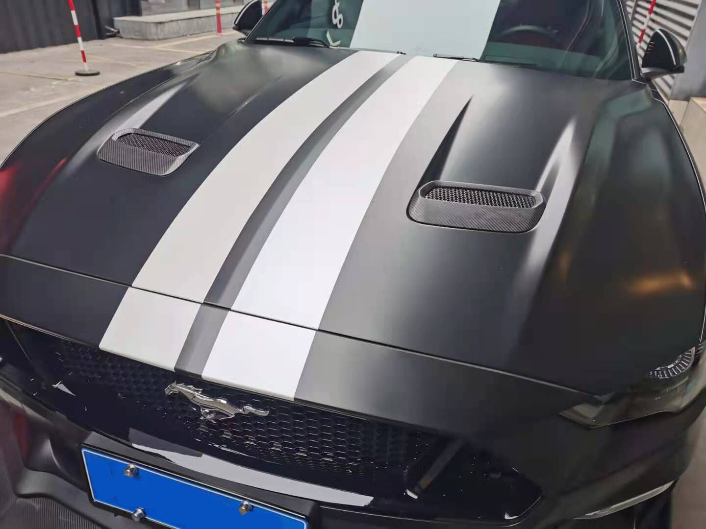For 18-21 Ford Mustang Carbon Fiber Cover Air Mask Hood Cooling Air Port Housing