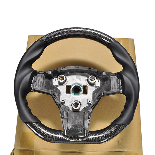 For Tesla Model 3 Y Black Carbon Fiber Black Non-porous Black Stitched Steering Wheel Retrofit