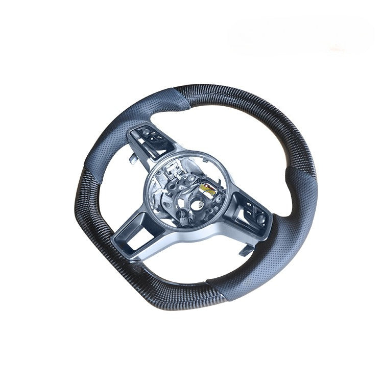 For Porsche Paramela, Cayenne Macan carbon fiber steering wheel modification, carbon fiber leather punching