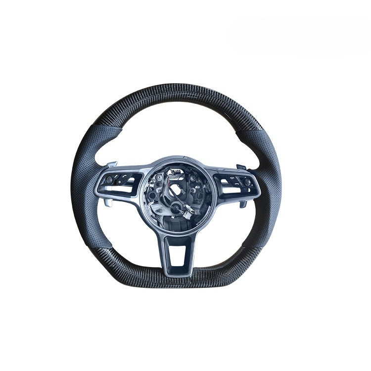 For Porsche Paramela, Cayenne Macan carbon fiber steering wheel modification, carbon fiber leather punching