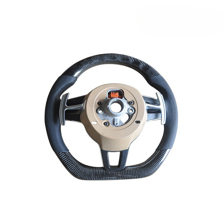 For Porsche Paramela, Cayenne Macan carbon fiber steering wheel modification, carbon fiber leather punching