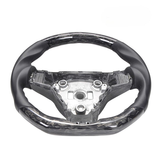 For Tesla Model 3 Y Marble Forged Black Non-porous Leather Black Stitched Steering Wheel Modification