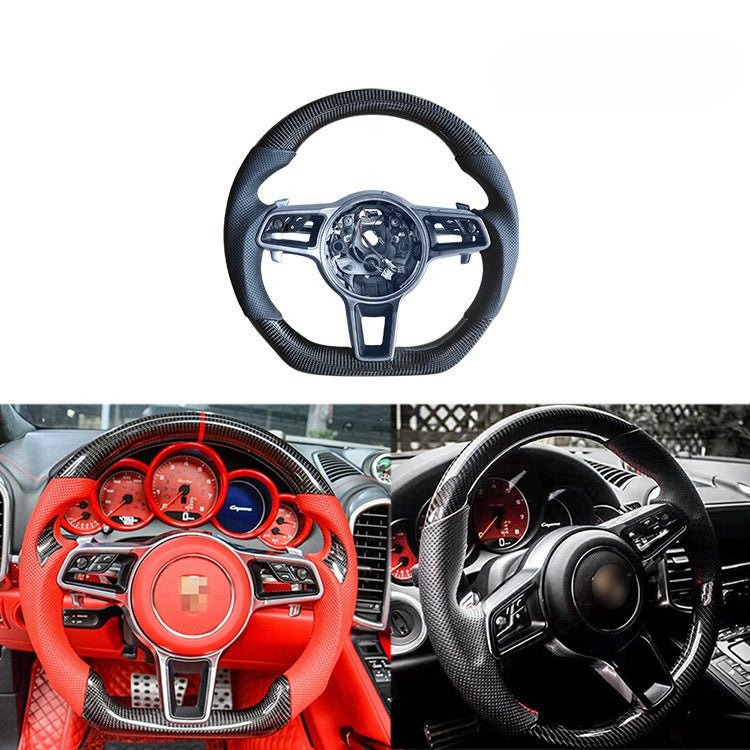 For Porsche Paramela, Cayenne Macan carbon fiber steering wheel modification, carbon fiber leather punching