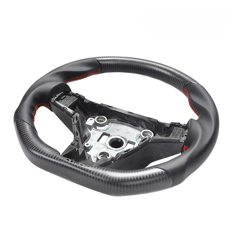For Tesla Model 3 Y Carbon Fiber Matte Black Non-Porous Leather Red Line Steering Wheel