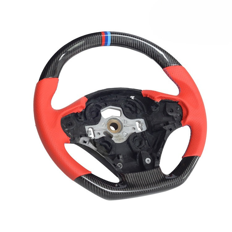 For BMW 3 Series F30 Low with Red Punched Leather Three-color Stitching Sports Carbon Fiber Steering Wheel Modification