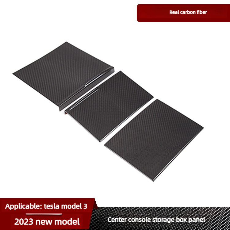 Full-Coverage Carbon Fiber Console Storage Lid Trim for 2023+ New Tesla Model 3 – Perfect Upgrade